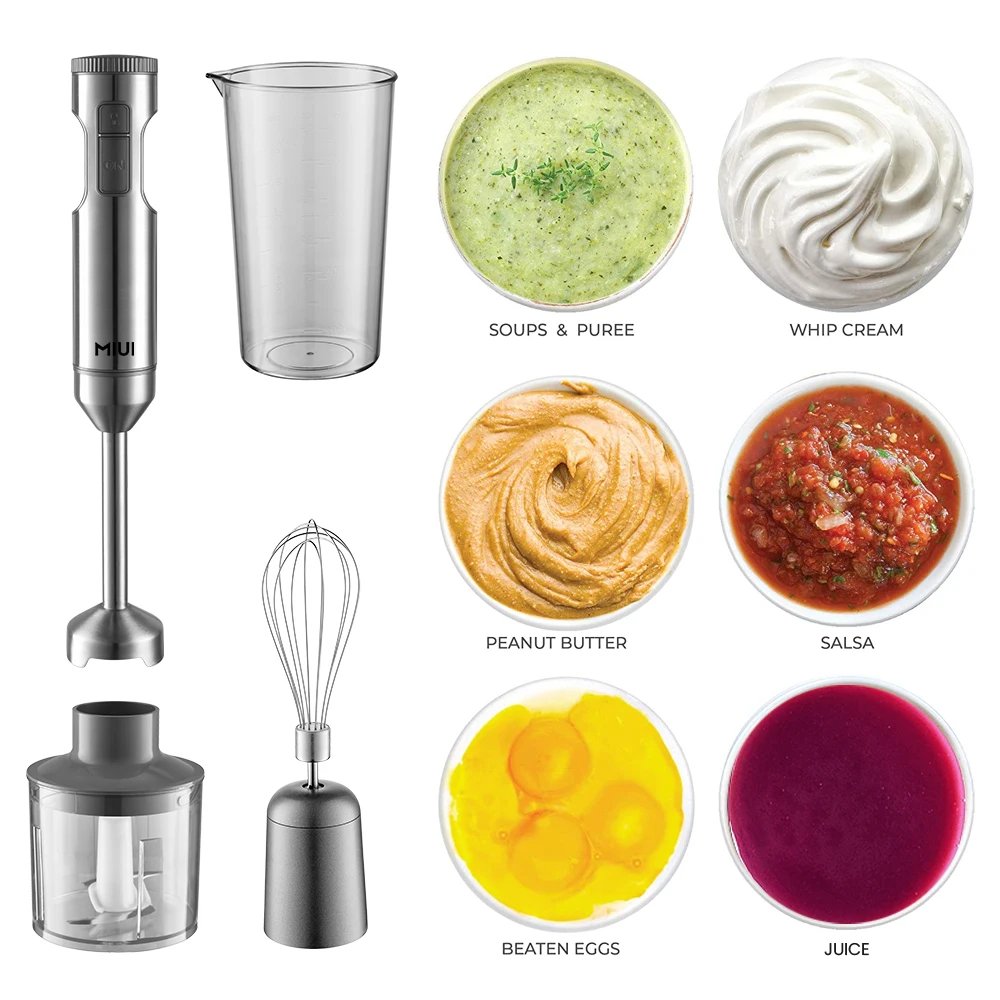MIUI Hand Immersion Blender 1000W Powerful 4-in-1,Stainless Steel Stick Food Mixer,700ml Mixing Beaker,500ml Processor,Whisk MIUI Hand Immersion Blender 1000W Powerful 4-in-1,Stainless Steel Stick Food Mixer,700ml Mixing Beaker,500ml Processor,Whisk