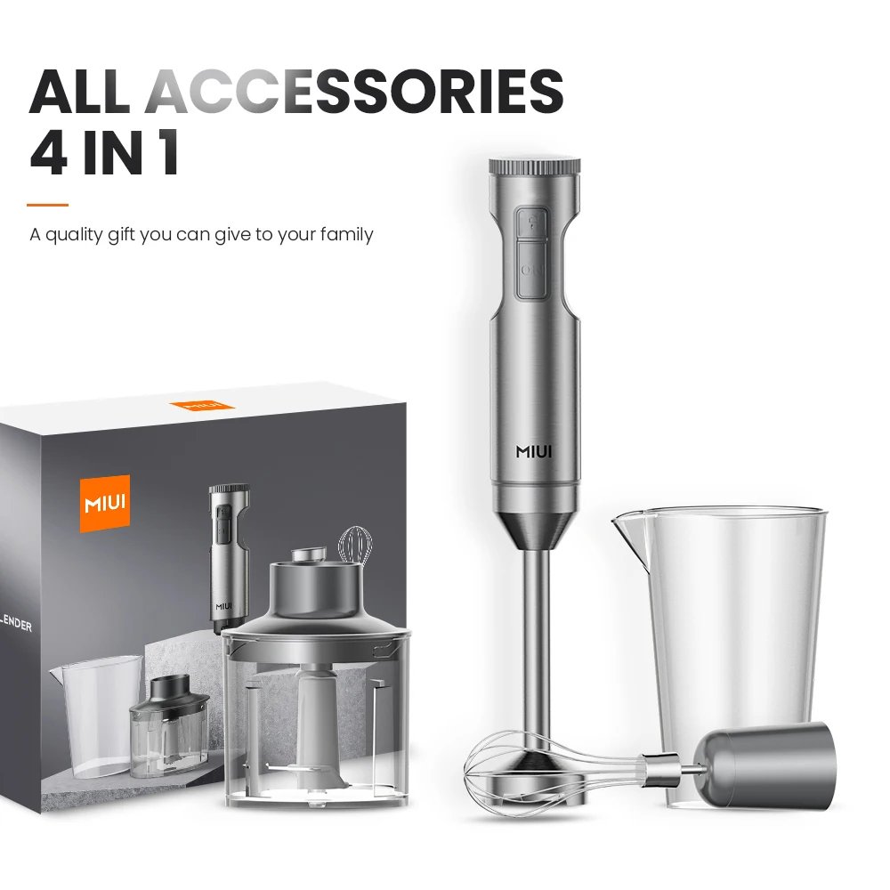 MIUI Hand Immersion Blender 1000W Powerful 4-in-1,Stainless Steel Stick Food Mixer,700ml Mixing Beaker,500ml Processor,Whisk MIUI Hand Immersion Blender 1000W Powerful 4-in-1,Stainless Steel Stick Food Mixer,700ml Mixing Beaker,500ml Processor,Whisk
