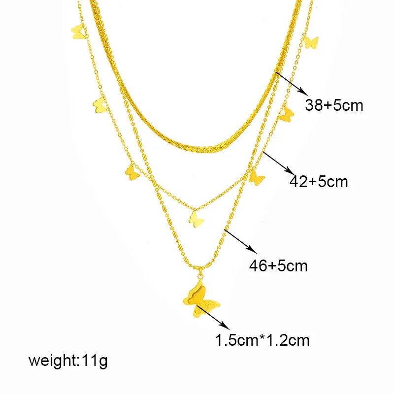 DIEYURO 316L Stainless Steel Butterfly Moon Lock Blue Eyes Pendant Necklace For Women New Multilayer Choker Chain Jewelry Gifts