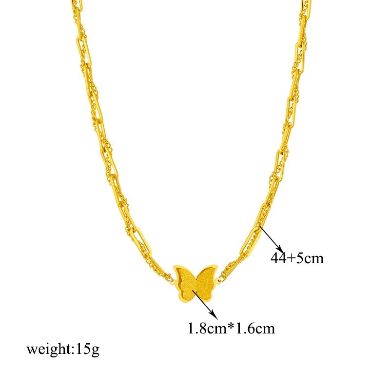 DIEYURO 316L Stainless Steel Butterfly Moon Lock Blue Eyes Pendant Necklace For Women New Multilayer Choker Chain Jewelry Gifts