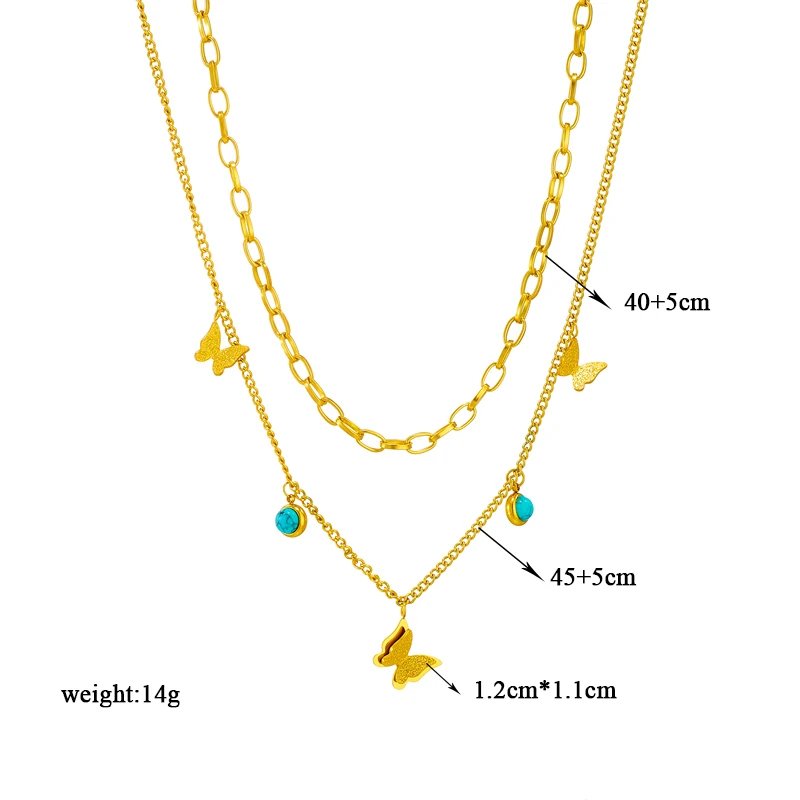 DIEYURO 316L Stainless Steel Butterfly Moon Lock Blue Eyes Pendant Necklace For Women New Multilayer Choker Chain Jewelry Gifts