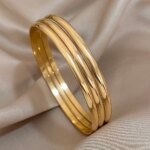 3PCS 18K Gold-Color Plated Bangle, Stainless Steel Bracelet for Women Glossy Minimalist Bangles