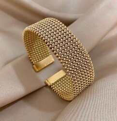 Vintage Braided Open Bracelet Stainless Steel Gold Mesh Cuff