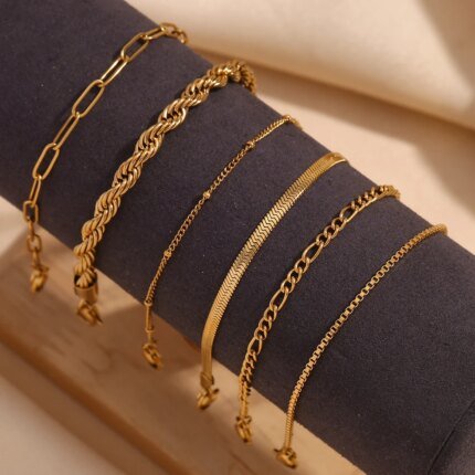 E.B.belle Blade Chain Figaro bracelets 18K Gold Plated 316L Stainless Steel Women’s Bracelets