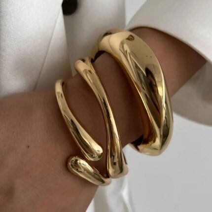DIEZI Vintage Hip Hop Metal Cuff Bangles – Punk Gold and Silver Geometric Spring Bangles