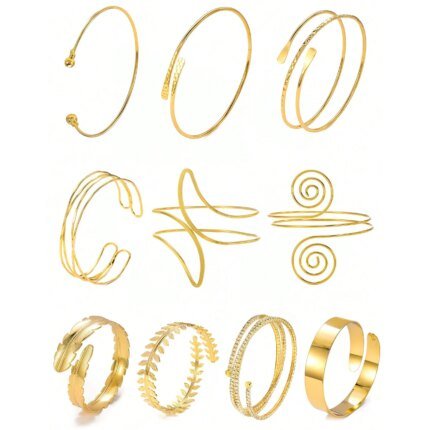 Boho Arm Bracelet for Women Vintage Geometric Gold Leaf Cuff Bangle