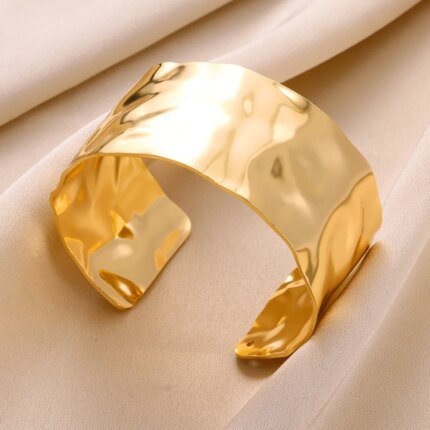 Vintage Irregular Bracelet for Women Stainless Steel Gold Color Open Cuff Bangle Luxury Jewelry Gift