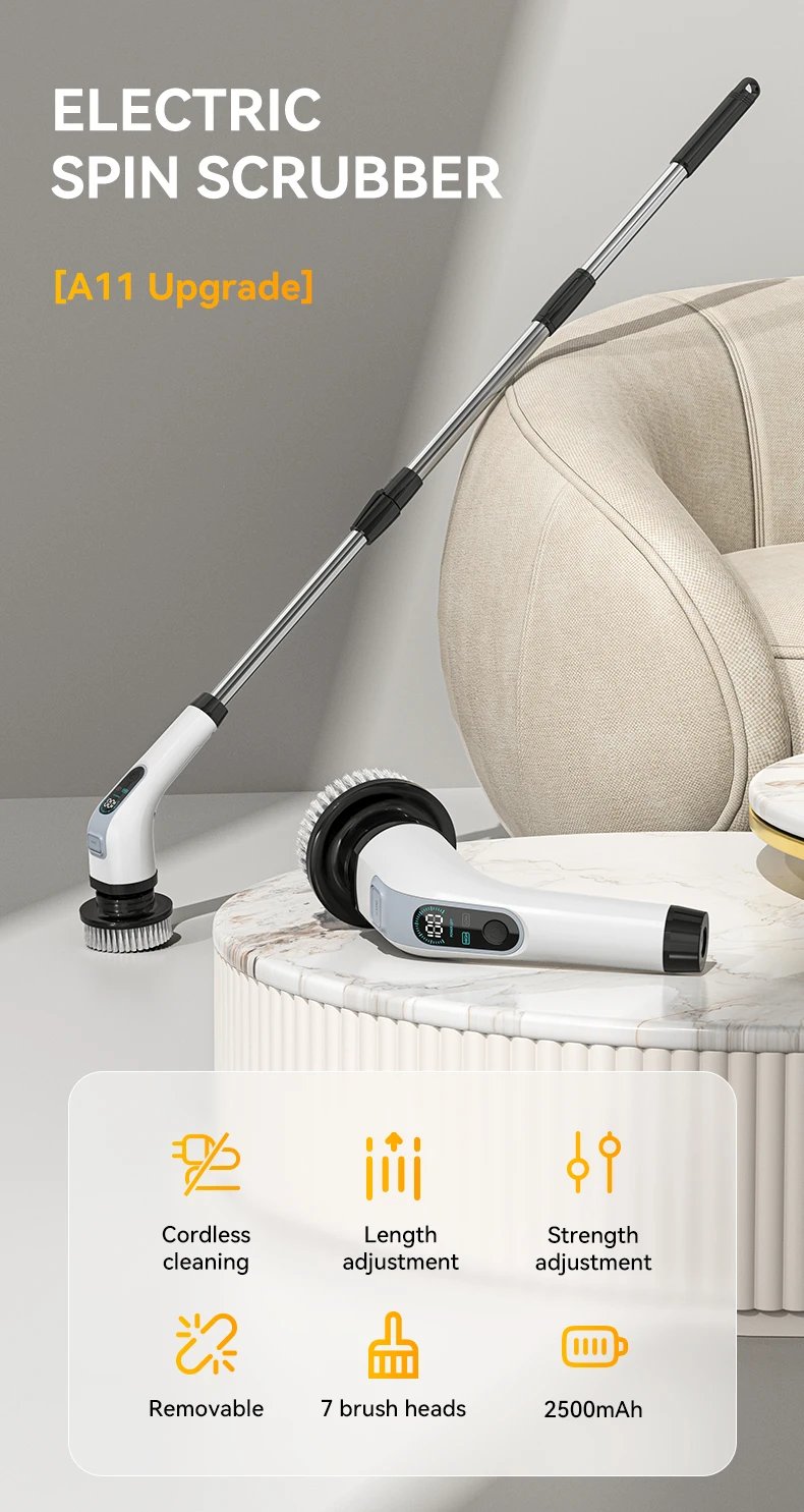Electric Cleaning Brush Cordless Handheld Shower Scrubber Spin Cleaner Multifunctional Cleaner with 7PCS Heads Bathroom Kitchen