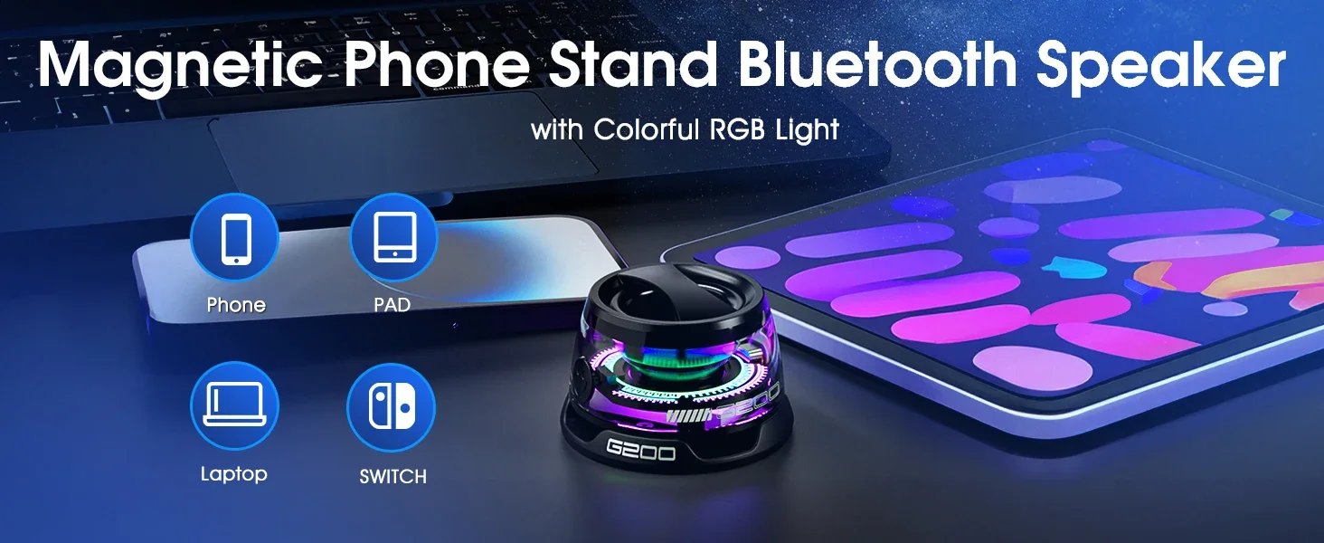 Outdoor Magnetic Bluetooth Speaker Wireless Portable Mini Travel Stereo Speaker with RGB Color Light and Phone Holder for Ios Outdoor Magnetic Bluetooth Speaker Wireless Portable Mini Travel Stereo Speaker with RGB Color Light and Phone Holder for Ios