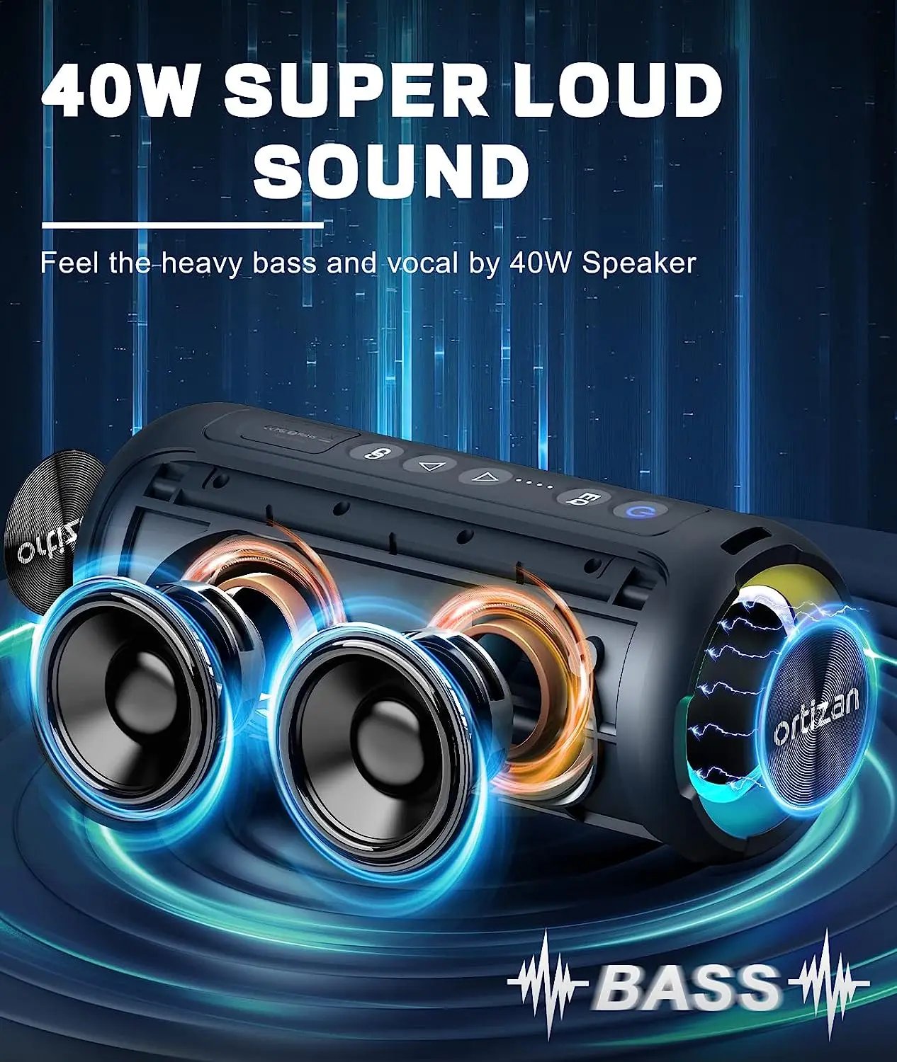 Ortizan X8 Pro Bluetooth Speaker Portable with 40W Stereo Sound,Rich Bass,IPX7 Waterproof, 30H Playtime, Mixed Color Lights,3 EQ Ortizan X8 Pro Bluetooth Speaker Portable with 40W Stereo Sound,Rich Bass,IPX7 Waterproof, 30H Playtime, Mixed Color Lights,3 EQ