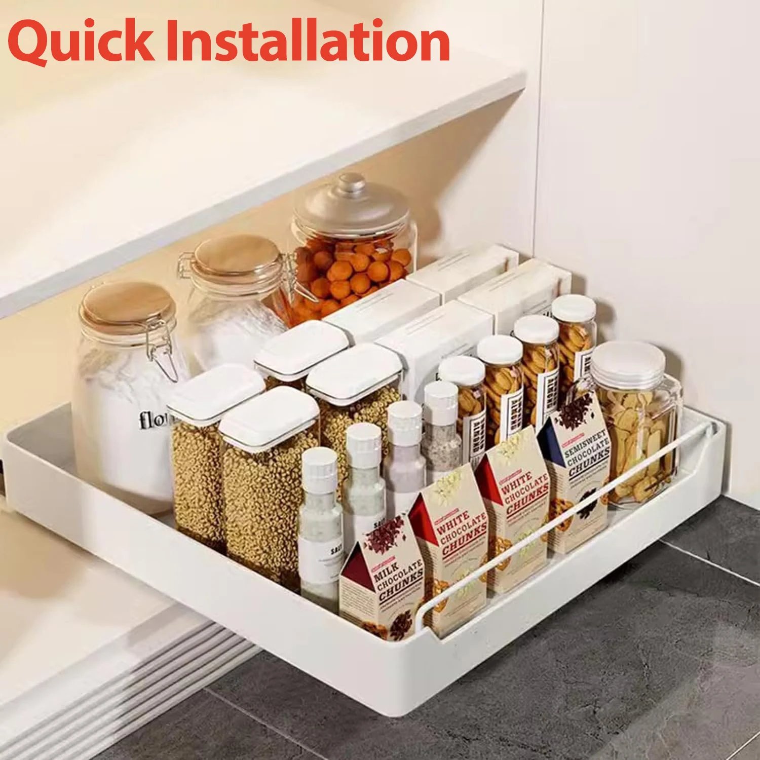 "Kitchen Storage Rack pull-out organizer for cabinets and spice storage"
