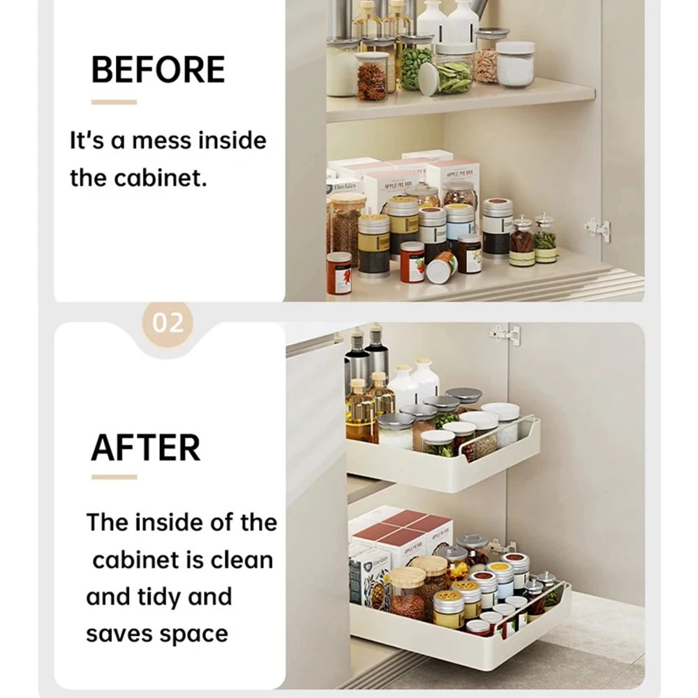 Kitchen Storage Rack Pull-out Kitchen Drawer Type Storage Tray Spice Box Storage Portable Rack Cabinets Organizer Household