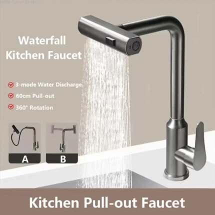 "Pull-Out Kitchen Faucet with Flexible Hot and Cold Water Mixer"