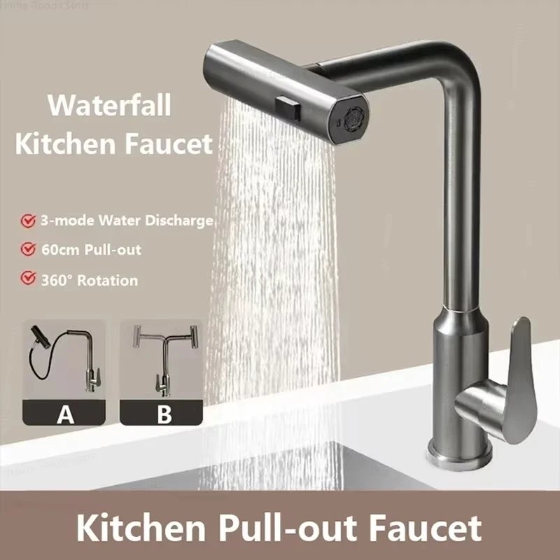 "Pull-Out Kitchen Faucet with Flexible Hot and Cold Water Mixer"