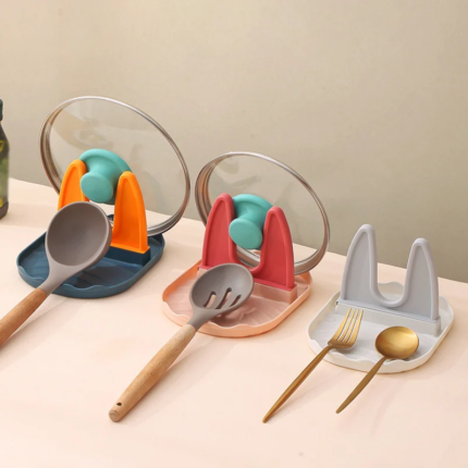 Pan Lid Holder with Spoon and Spatula Rest for Kitchen Organization