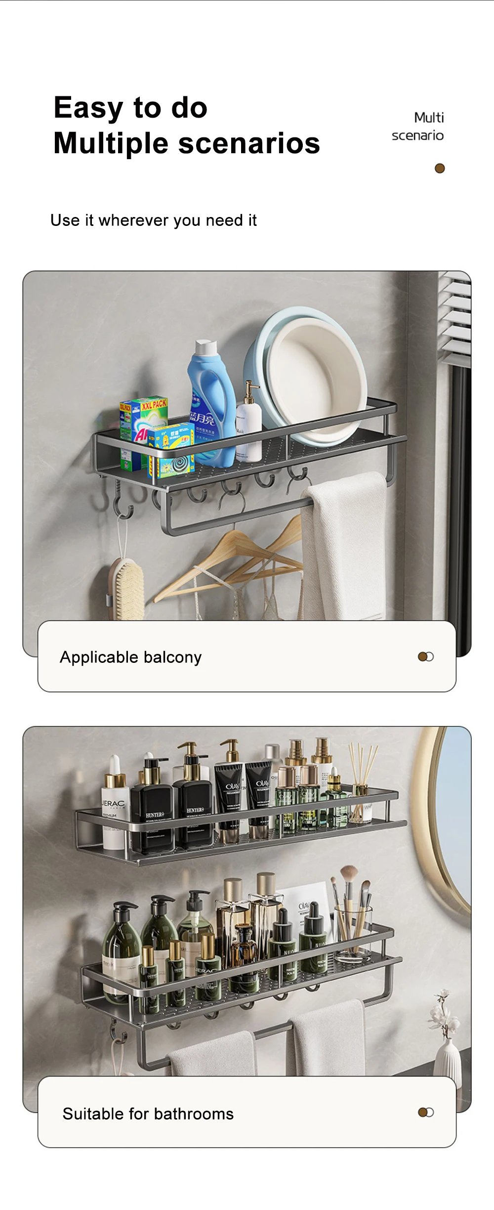 1/2Pcs No Punch Spice Rack Wall Mounted Kitchen Spice Organizer with Hook Rod Seasoning Rack Spice Shelf Bathroom Kitchen Shelf