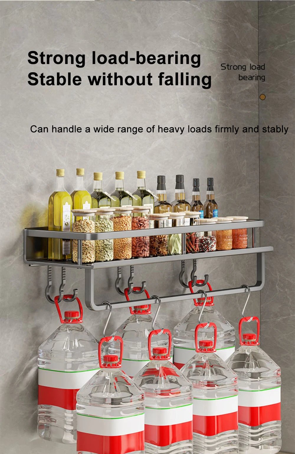 1/2Pcs No Punch Spice Rack Wall Mounted Kitchen Spice Organizer with Hook Rod Seasoning Rack Spice Shelf Bathroom Kitchen Shelf