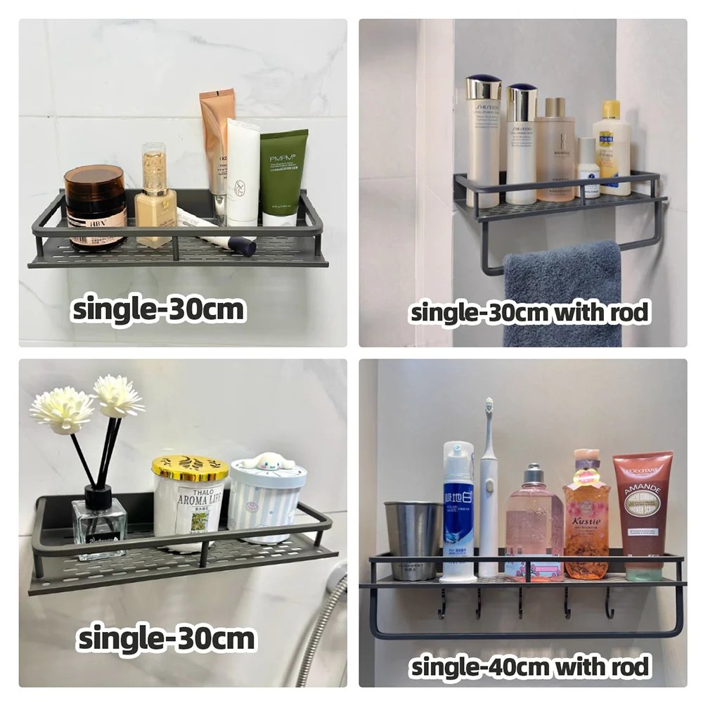 1/2Pcs No Punch Spice Rack Wall Mounted Kitchen Spice Organizer with Hook Rod Seasoning Rack Spice Shelf Bathroom Kitchen Shelf