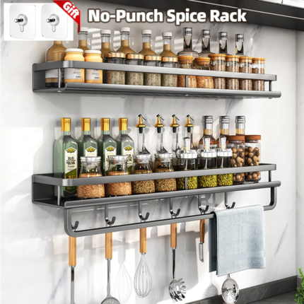 No Punch Spice Rack Wall-Mounted Kitchen Organizer