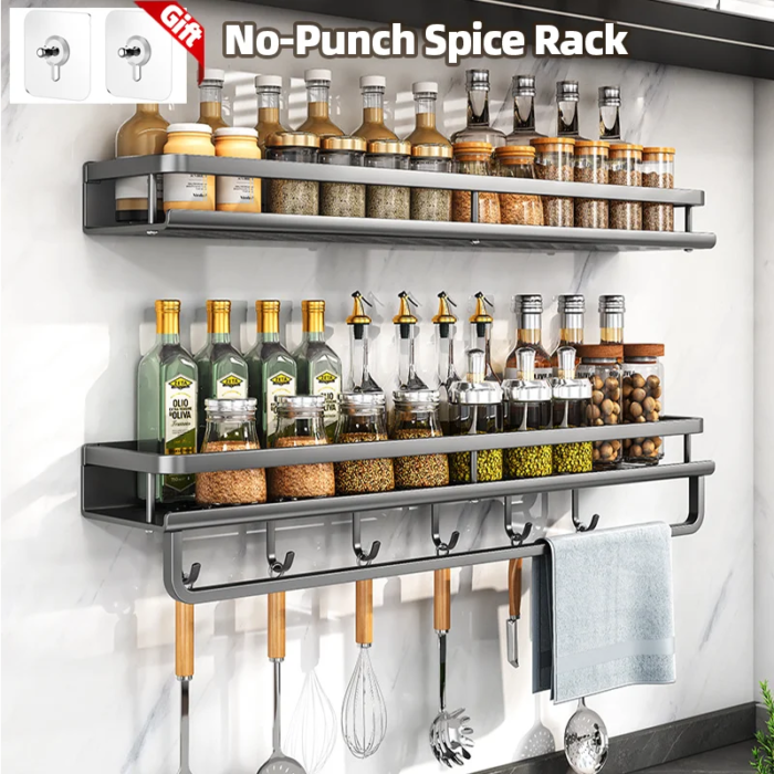 No Punch Spice Rack Wall-Mounted Kitchen Organizer