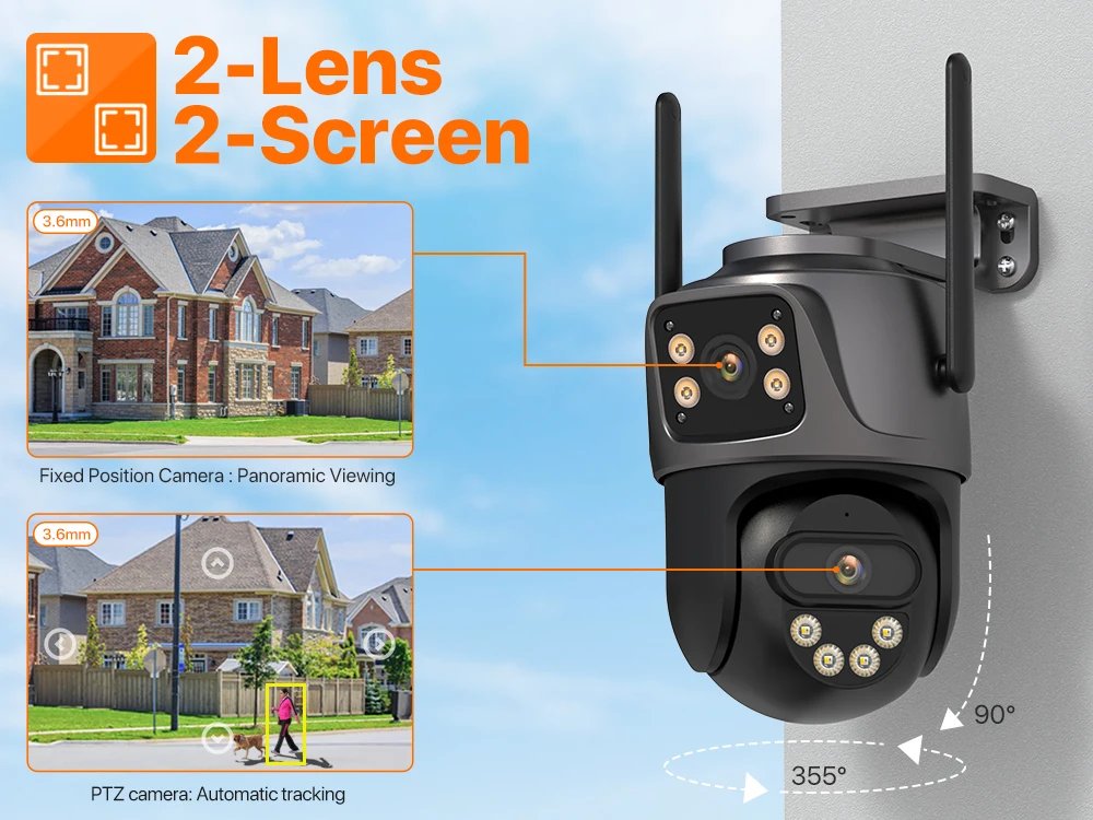 4K 8MP PTZ WIFI Camera Dual Lens Dual Screen IP Camera Outdoor 4MP HD Auto Tracking Security Protection CCTV Surveillance iCSee
