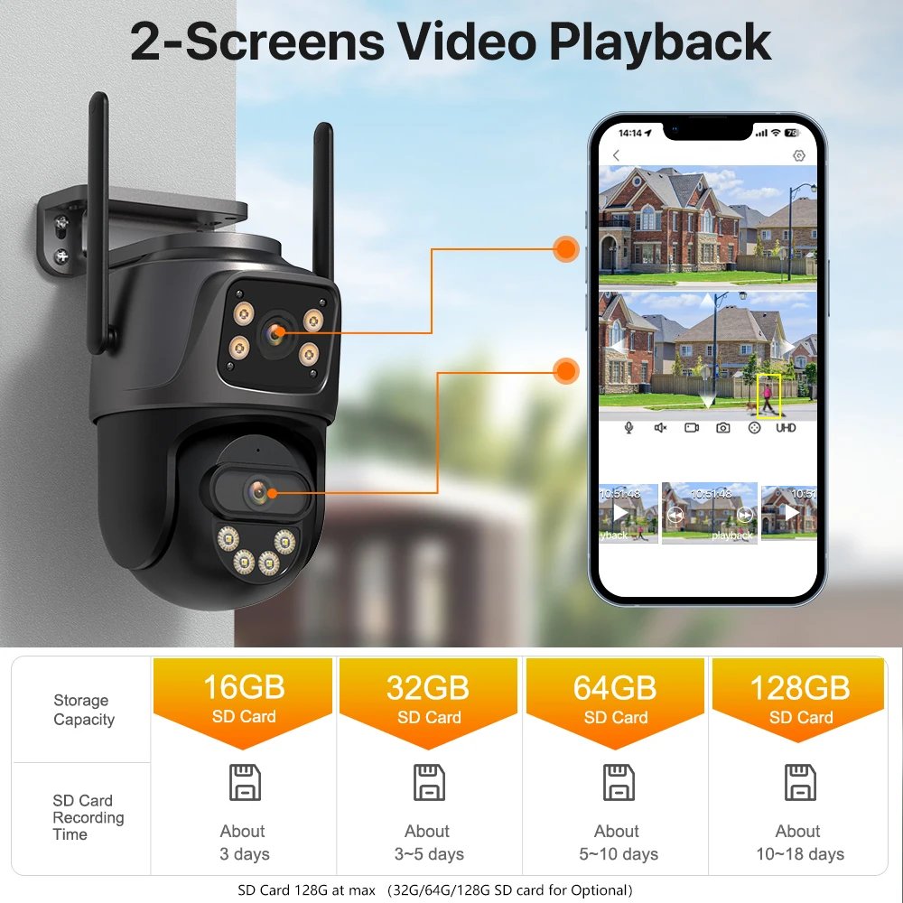4K 8MP PTZ WIFI Camera Dual Lens Dual Screen IP Camera Outdoor 4MP HD Auto Tracking Security Protection CCTV Surveillance iCSee