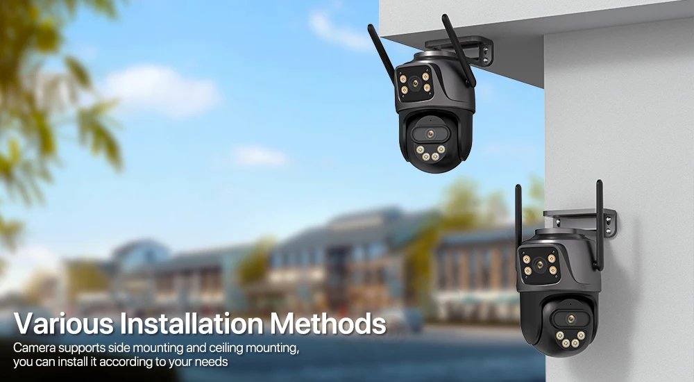 4K 8MP PTZ WIFI Camera Dual Lens Dual Screen IP Camera Outdoor 4MP HD Auto Tracking Security Protection CCTV Surveillance iCSee