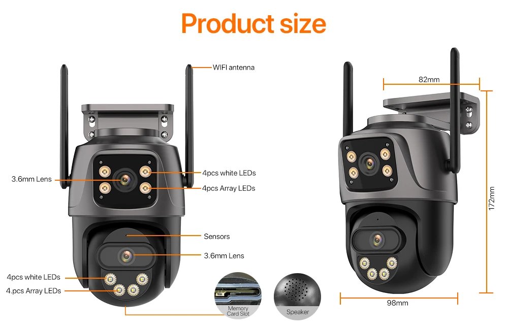 4K 8MP PTZ WIFI Camera Dual Lens Dual Screen IP Camera Outdoor 4MP HD Auto Tracking Security Protection CCTV Surveillance iCSee