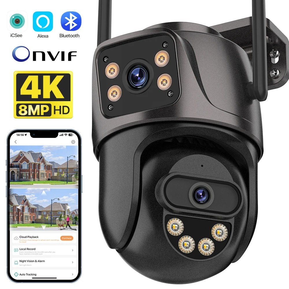 4K 8MP Dual-Lens PTZ WiFi Camera with Auto Tracking