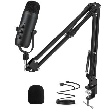 USB Streaming Podcast Microphone with Boom Arm for Recording and YouTube