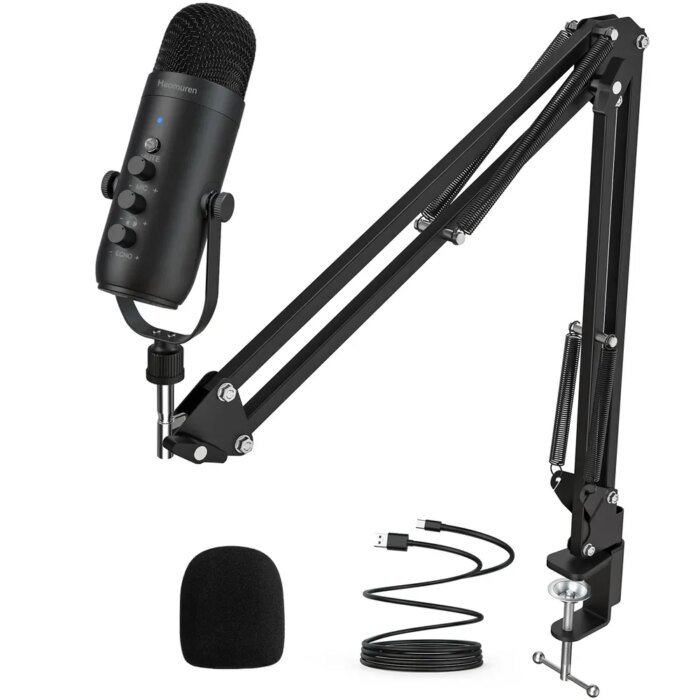USB Streaming Podcast Microphone with Boom Arm for Recording and YouTube