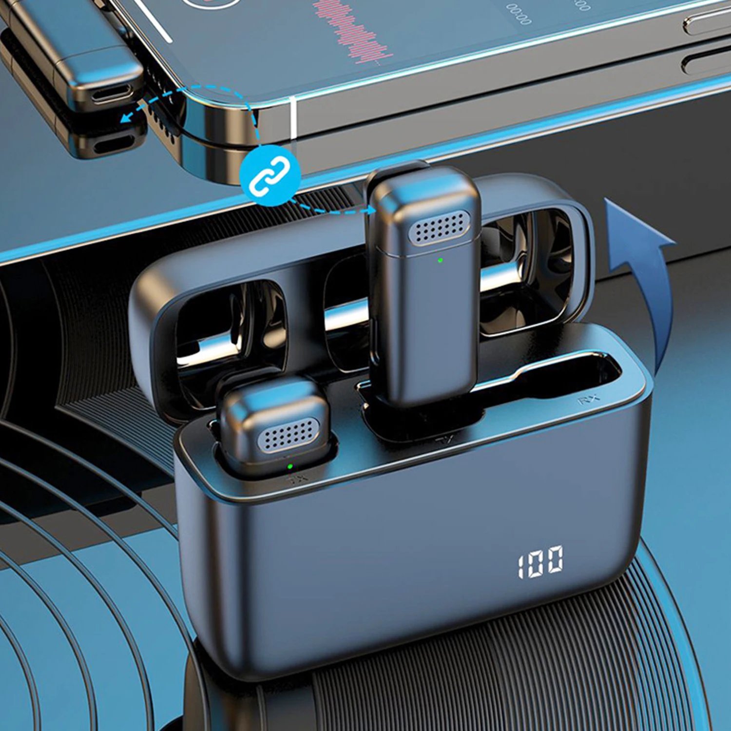 Wireless Lavalier Microphone Charging Case Mic Portable Audio Video Recording for iPhone Android Notebook Live Gaming Mic