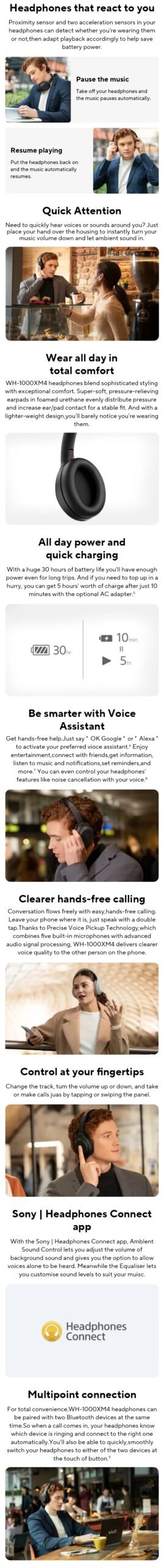 SONY WH-1000XM4 Wireless Noise Canceling Headphone Multi-point Bluetooth Connection Built-in microphone Fast charging NFC BT5.0