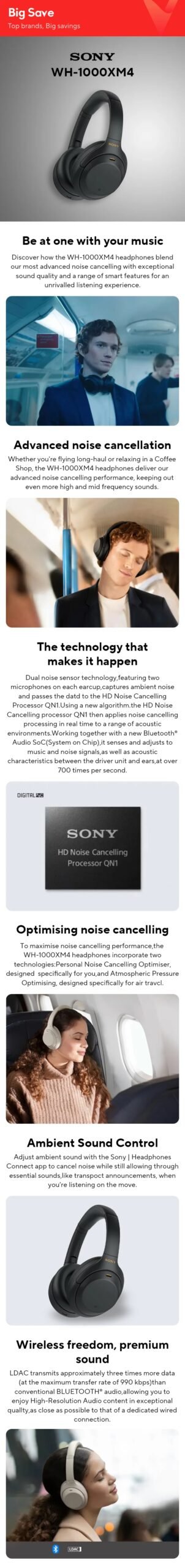 SONY WH-1000XM4 Wireless Noise Canceling Headphone Multi-point Bluetooth Connection Built-in microphone Fast charging NFC BT5.0