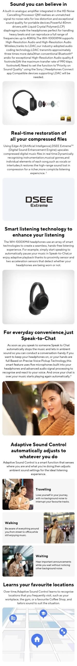 SONY WH-1000XM4 Wireless Noise Canceling Headphone Multi-point Bluetooth Connection Built-in microphone Fast charging NFC BT5.0