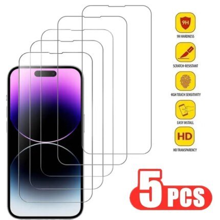 “Premium 5 Pcs Tempered Glass for iPhone – Ultra-Durable Screen Protector”
