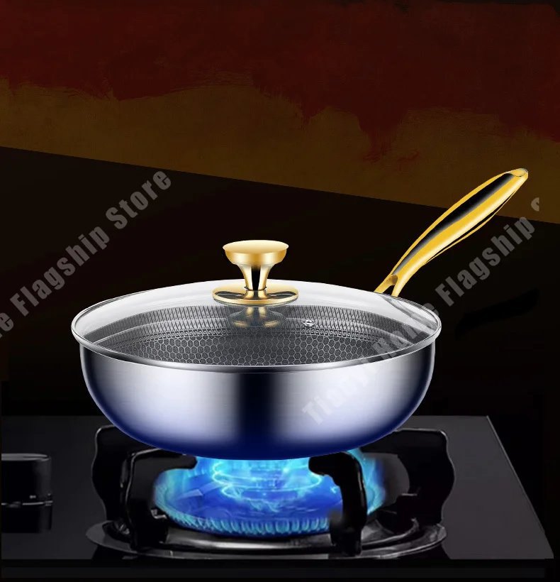 316 Stainless Steel Frying Pan Wok Non-stick Cooking Honeycomb Steak Gas Stove Pot Induction General Saucepan Kitchen Cookware