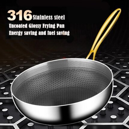 316 Stainless Steel Frying Pan Non-Stick Cooking Honeycomb Induction Saucepan