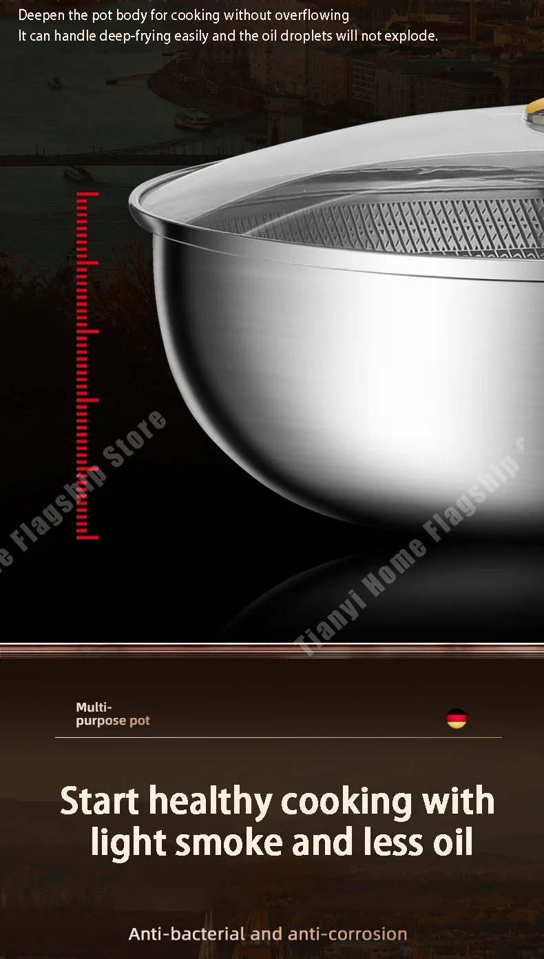 316 Stainless Steel Frying Pan Wok Non-stick Cooking Honeycomb Steak Gas Stove Pot Induction General Saucepan Kitchen Cookware