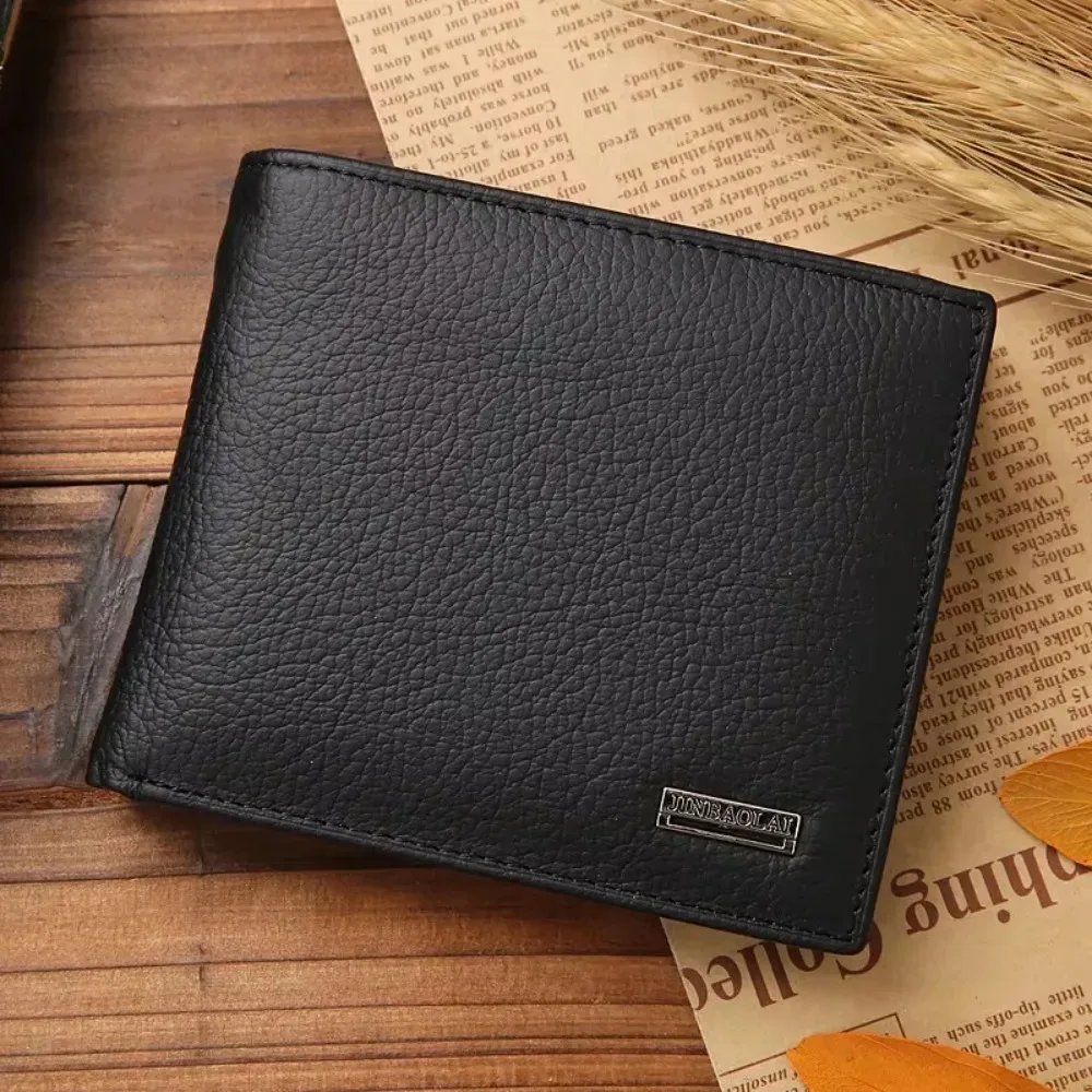 "Genuine Leather Men's Wallet Premium Real Cowhide Short Black Wallet for Men"