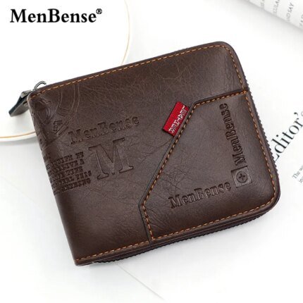 Men's Zipper Wallet Short Card Holder with PU Leather and Classic Coin Pocket"