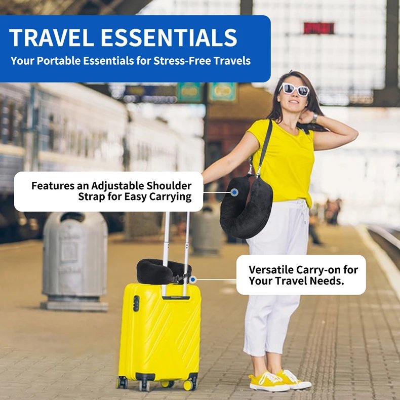 Travel Neck Pillow with Fillable Clothing U-Shaped Pillowcase, Extra Storage Bag, Velvet Neck Pillow Cover for Airplane Travel