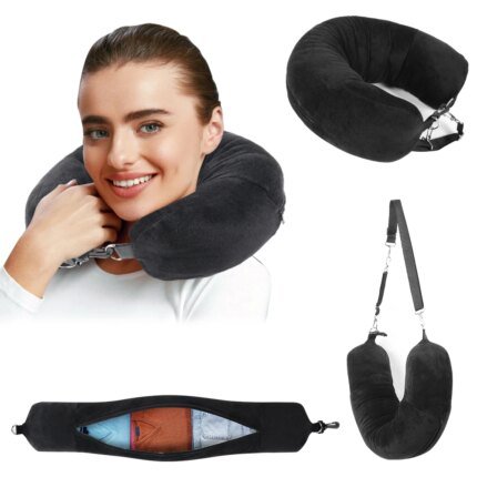 "Travel Neck Pillow with Velvet U-Shaped Cover for Airplane Comfort"
