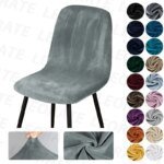 "Velvet Short Back Chair Cover Stretch Elastic Slipcover for Dining and Bar Chairs"