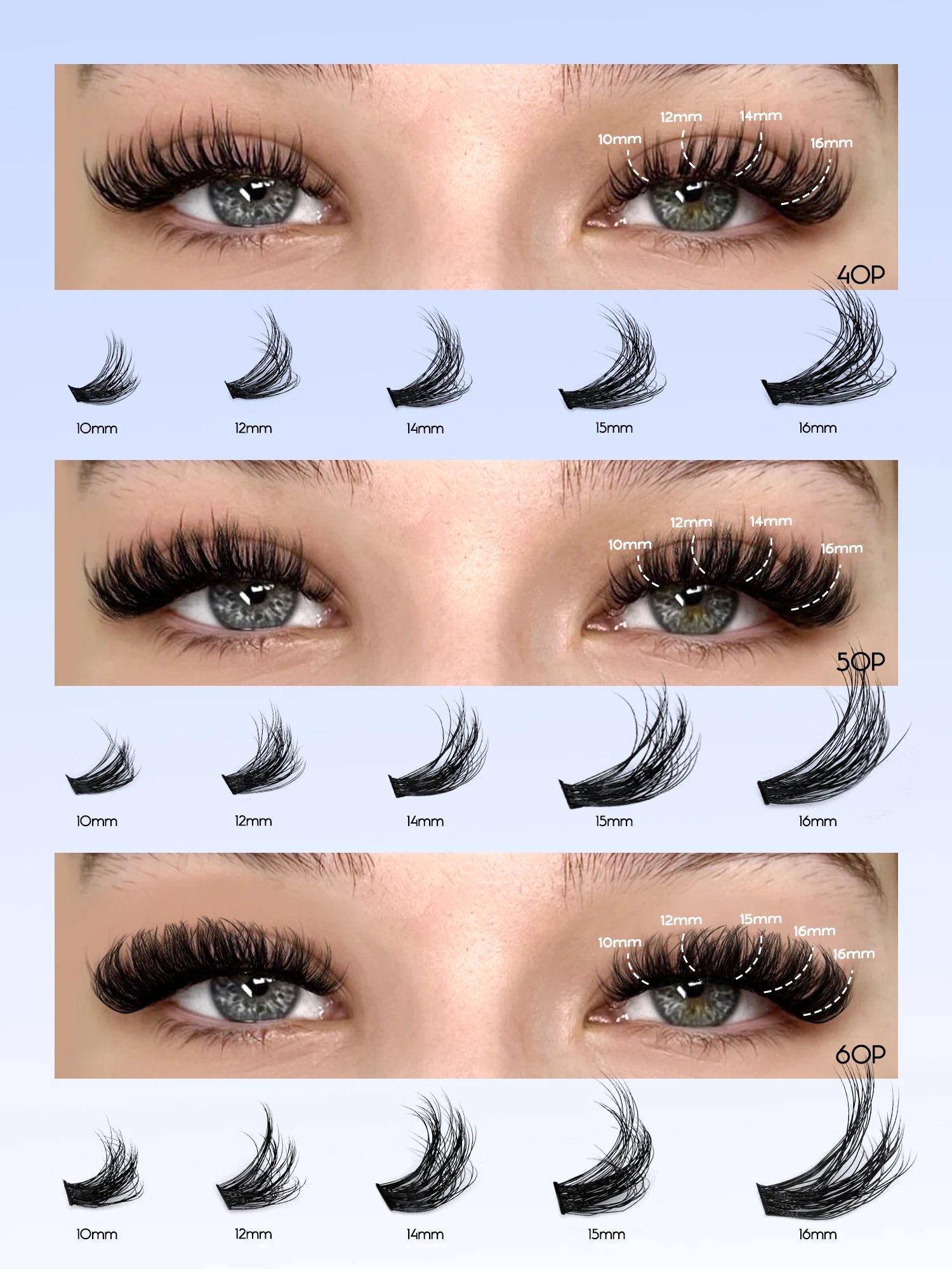 GROINNEYA Cluster Lashes Kit Fluffy Individual Lashes Volume Mixed Tray Faux Mink Lashes Eyelash Extension Makeup GROINNEYA Cluster Lashes Kit Fluffy Individual Lashes Volume Mixed Tray Faux Mink Lashes Eyelash Extension Makeup