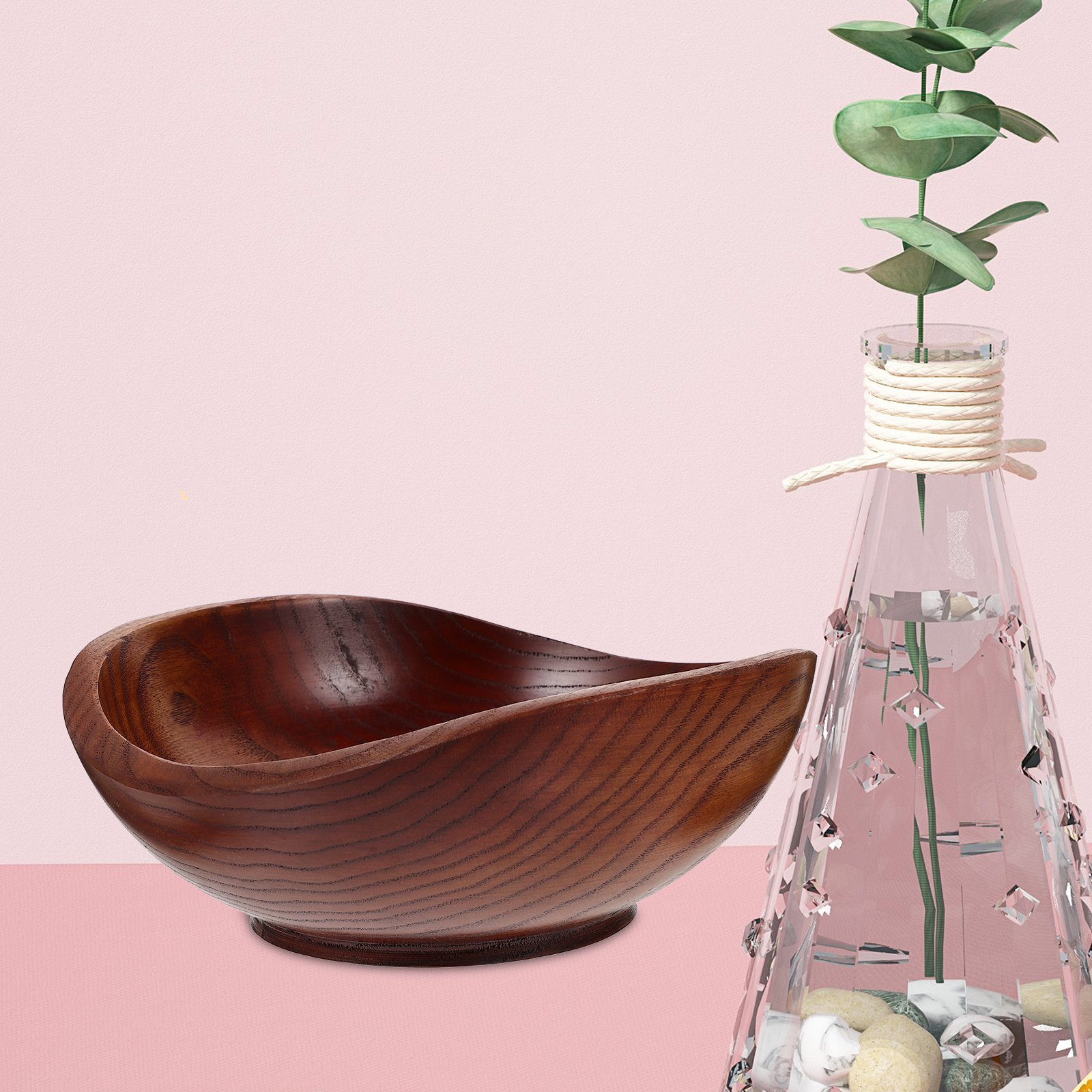 Solid Wood Fruit Bowl Kitchen Counter Snack Bowl Premium Wooden Salad Bowl Rustic Serving Bowl Smooth Edge Food