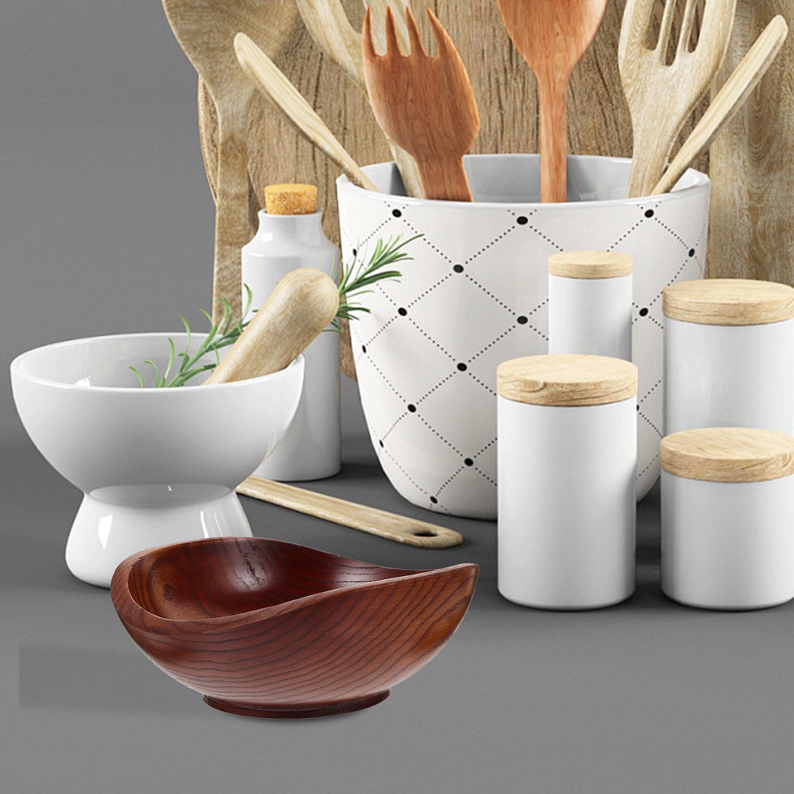 Solid Wood Fruit Bowl Kitchen Counter Snack Bowl Premium Wooden Salad Bowl Rustic Serving Bowl Smooth Edge Food