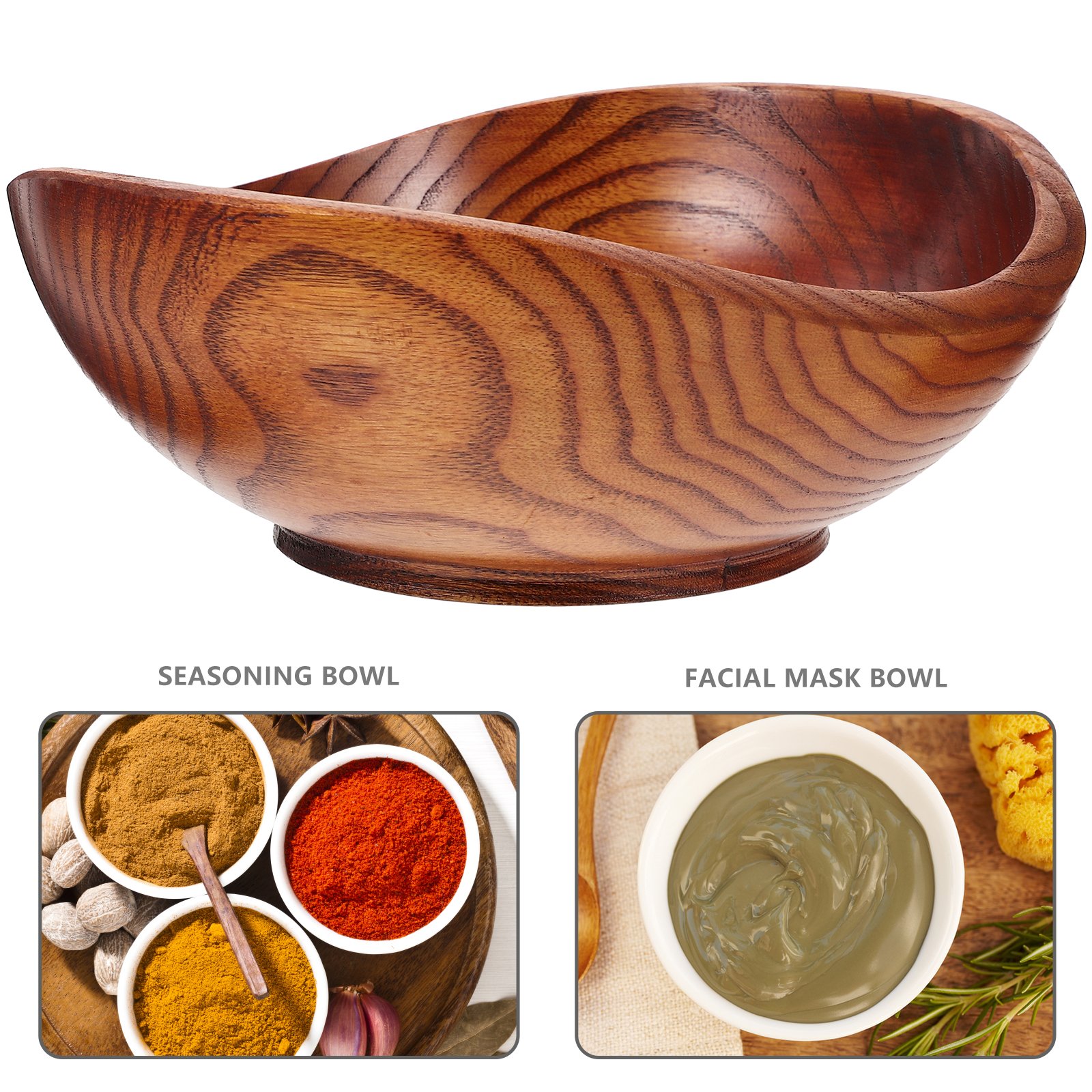 Solid Wood Fruit Bowl Kitchen Counter Snack Bowl Premium Wooden Salad Bowl Rustic Serving Bowl Smooth Edge Food