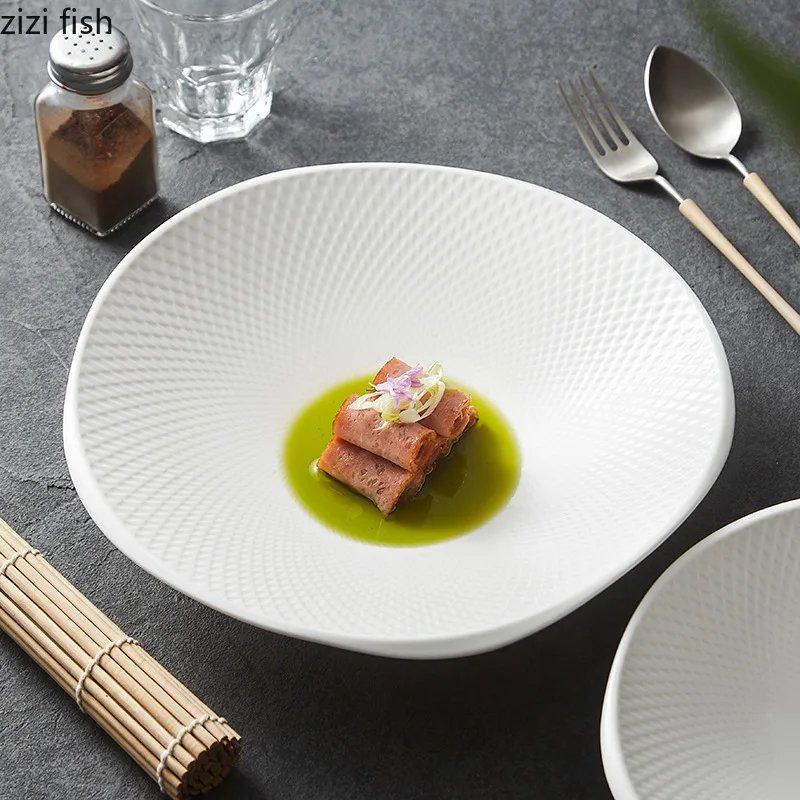 White Ceramic Soup Bowl Noodle Bowls Irregular Ceramics Dining Plate Fruit Salad Bowl Dessert Bowls Serving Plate Dim Sum Dish White Ceramic Soup Bowl Noodle Bowls Irregular Ceramics Dining Plate Fruit Salad Bowl Dessert Bowls Serving Plate Dim Sum Dish