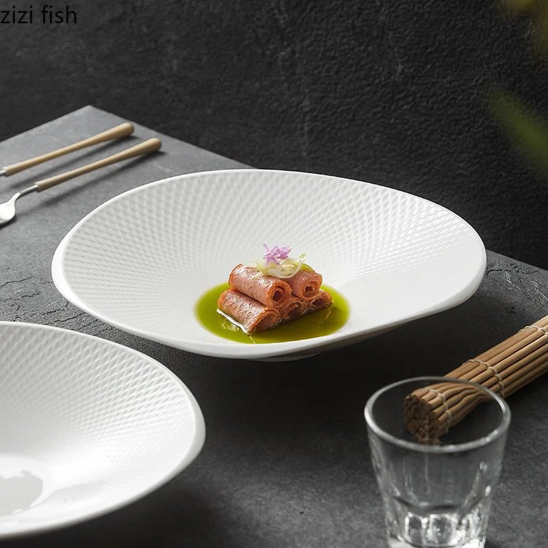 White Ceramic Soup Bowl Noodle Bowls Irregular Ceramics Dining Plate Fruit Salad Bowl Dessert Bowls Serving Plate Dim Sum Dish White Ceramic Soup Bowl Noodle Bowls Irregular Ceramics Dining Plate Fruit Salad Bowl Dessert Bowls Serving Plate Dim Sum Dish